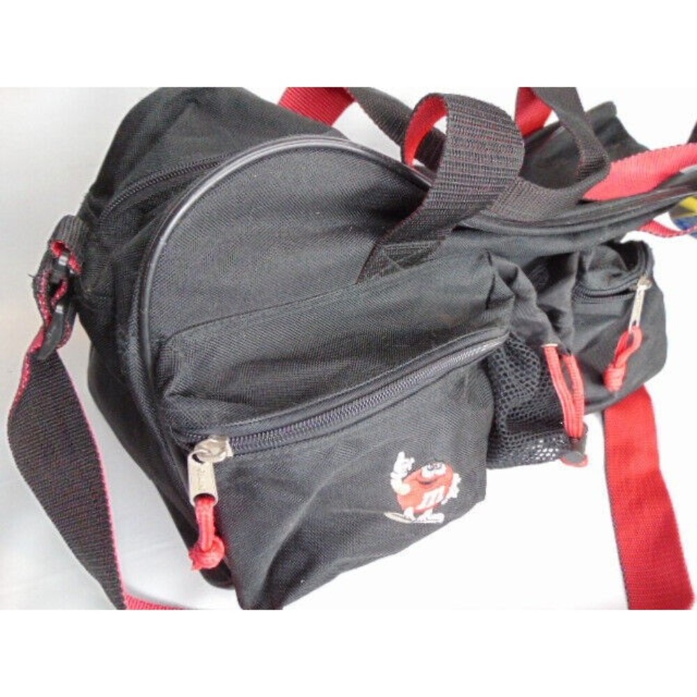 M&M Character Duffel Bag Gym Bag Red M&M Large Pockets Water Bottle Holder